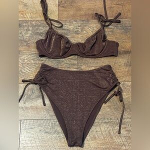 Abercrombie Brown Shimmer Cinch Tie Bikini Set